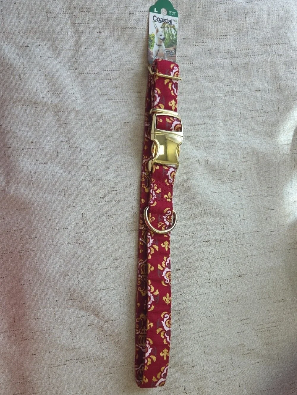 Coastal Floral Red Dog Collar with Gold Hardware